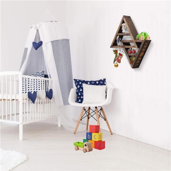 Moon Phase Triangle Shelf with Hooks -Moon Shelf for Crystal Display -Dark Brown - Picture 4 of 6